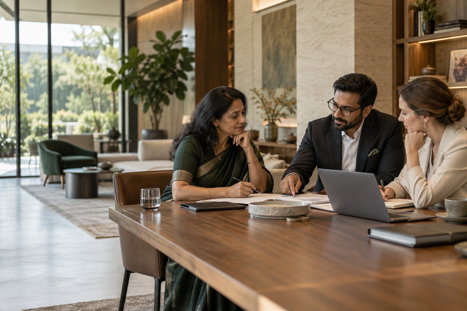 Illustrative image of a business advisory discussion in a contemporary office